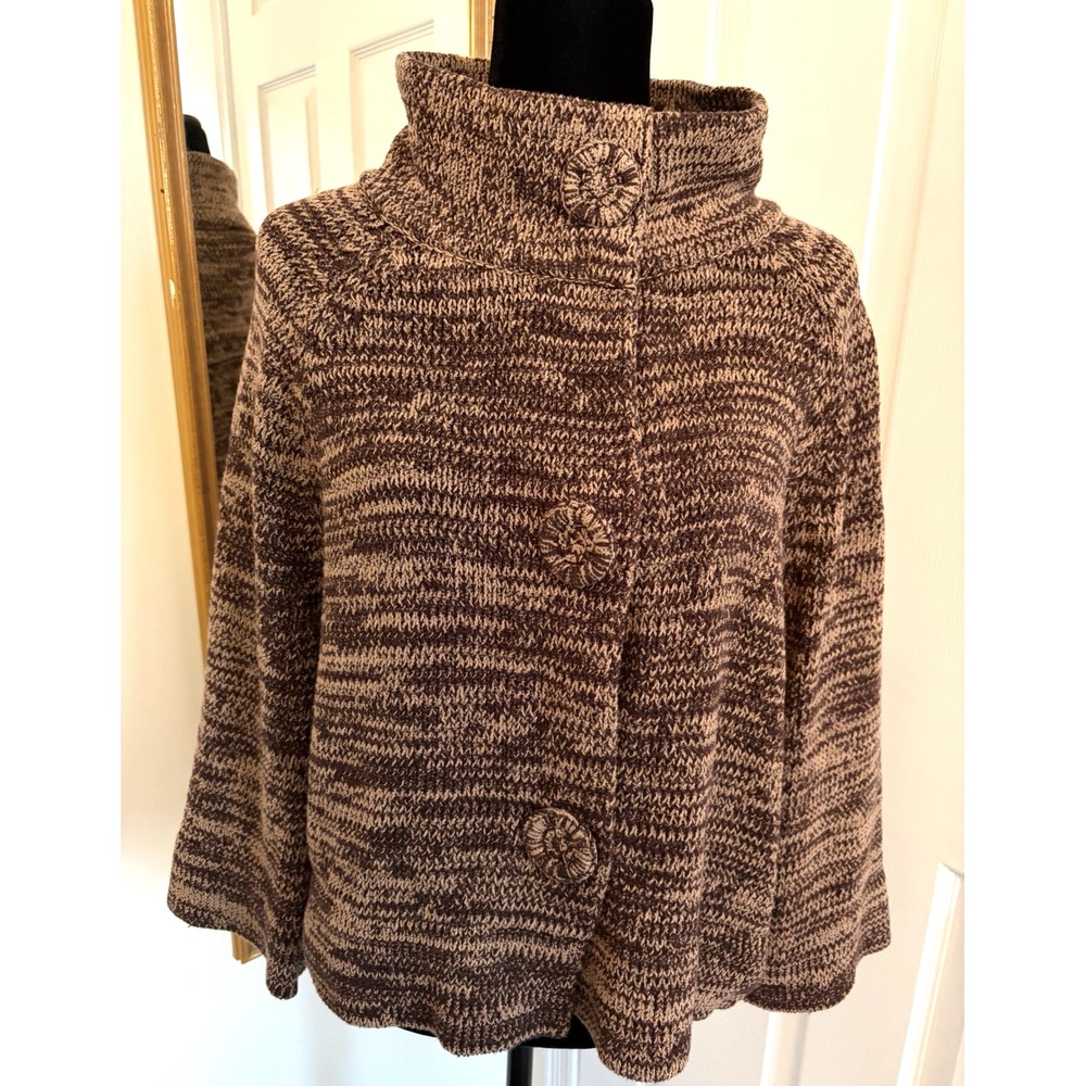 Rafaella Cardigan Sweater Women's Large Brown Chunky Thick Cropped Top High Neck